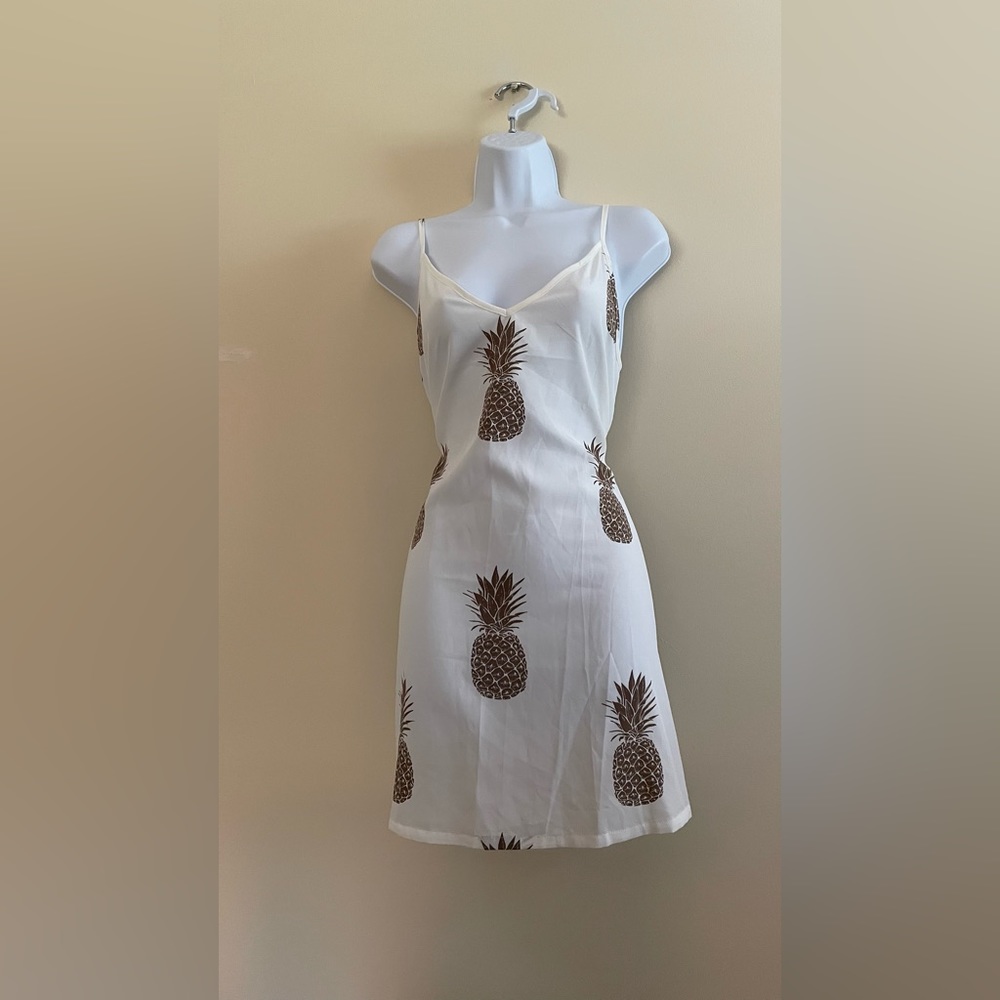 Double V-neck Pineapple Print Cami Dress